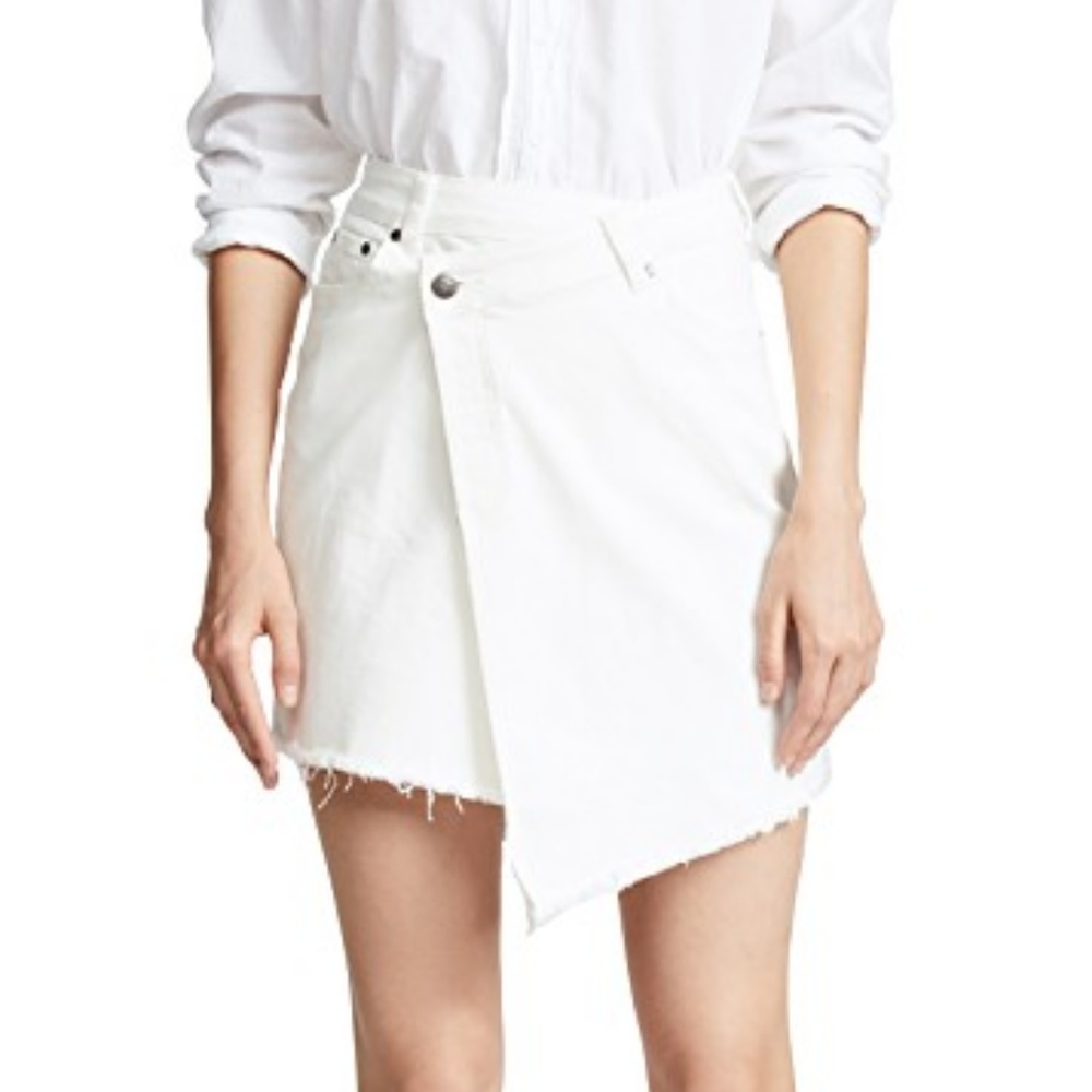 Evidnt White Jean Asymmetrical Raw Edge Mini skirt